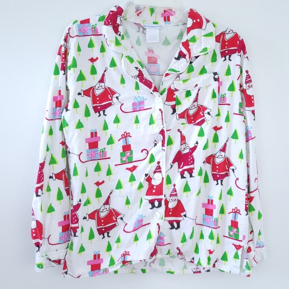 The Company Store Christmas Pajama Top Santa Small Women, Flannel, Button Up